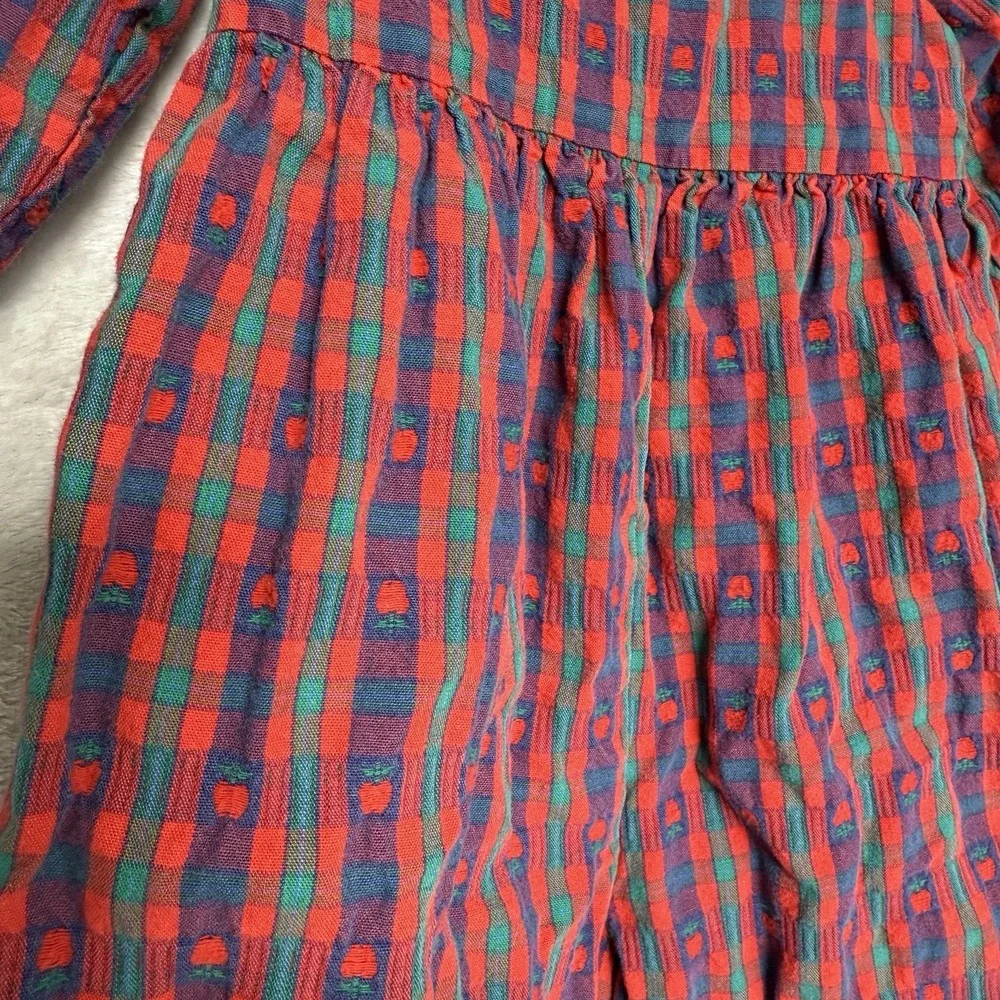 Vintage OshKosh B'Gosh Plaid Apple Print Romper Girls 24 months Cottage core USA